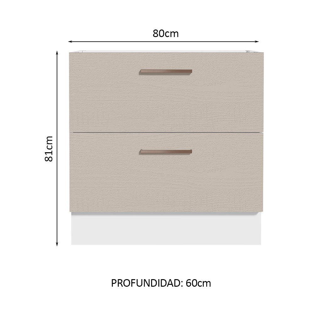 Bajo Mesada Cocina 80 x 60 cm 2 Cajones (Sin Mesada) Blanco/Crema Agata Madesa
