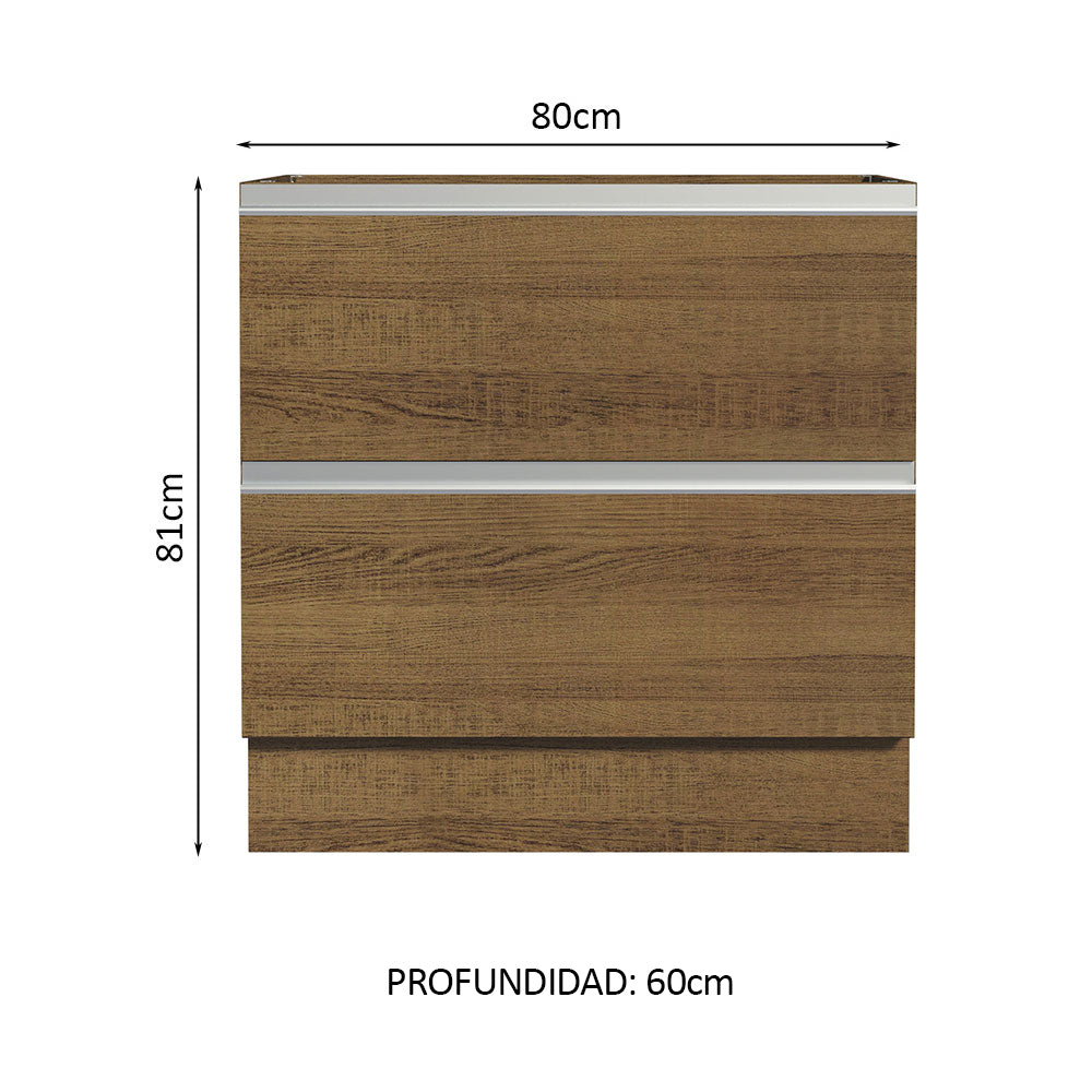 Bajo Mesada de Cocina 80 x 60 cm 2 Cajones (Sin Mesada) Marrón Glamy Madesa