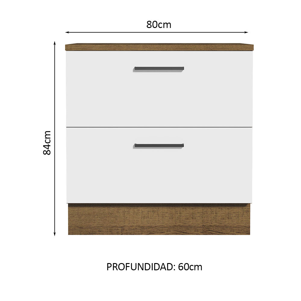 Bajo Mesada Cocina 80 x 60 cm 2 Cajones (Con Mesada) Marrón/Blanco Agata Madesa