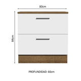 Bajo Mesada Cocina 80 x 60 cm 2 Cajones (Con Mesada) Marrón/Blanco Agata Madesa