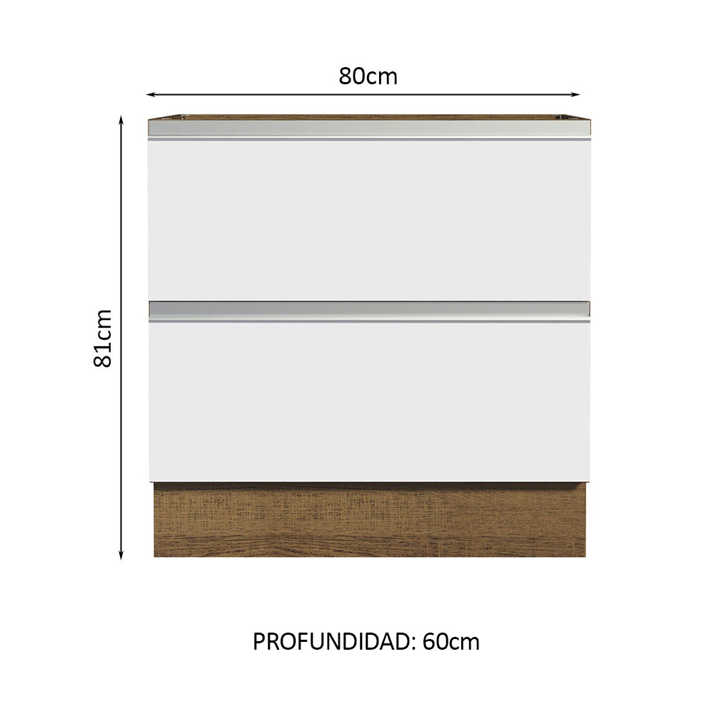 Bajo Mesada de Cocina 80 x 60 cm 2 Cajones (Sin Mesada) Marrón/Blanco Glamy Madesa