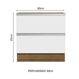 Bajo Mesada de Cocina 80 x 60 cm 2 Cajones (Sin Mesada) Marrón/Blanco Glamy Madesa