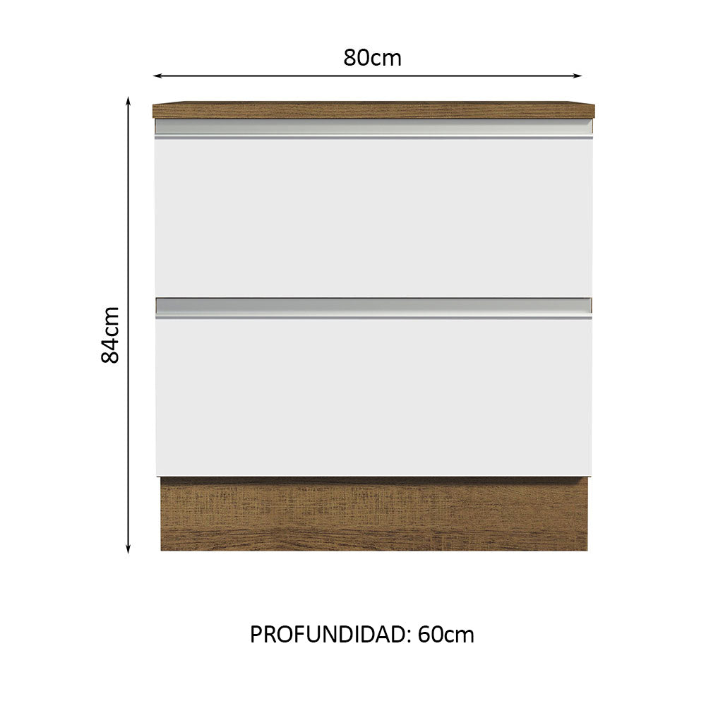 Bajo Mesada de Cocina 80 x 60 cm 2 Cajones (Con Mesada) Marrón/Blanco Glamy Madesa