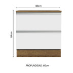 Bajo Mesada 80 x 60 cm 2 Cajones (Con Mesada) Marrón/Blanco Glamy Madesa