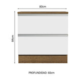 Bajo Mesada de Cocina 80 x 60 cm 2 Cajones (Con Mesada) Marrón/Blanco Glamy Madesa