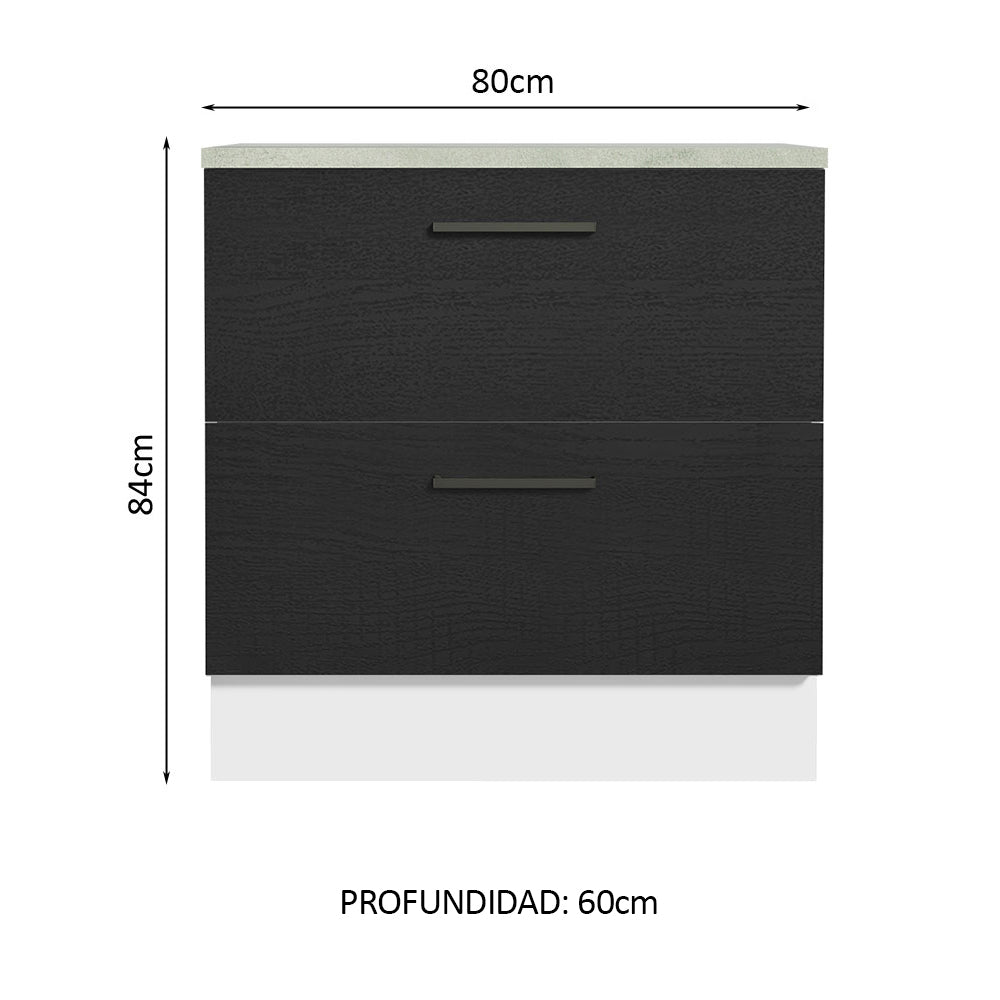 Bajo Mesada Cocina 80 x 60 cm 2 Cajones (Con Mesada) Blanco/Negro Agata Madesa