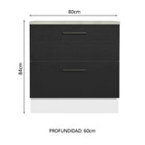 Bajo Mesada Cocina 80 x 60 cm 2 Cajones (Con Mesada) Blanco/Negro Agata Madesa
