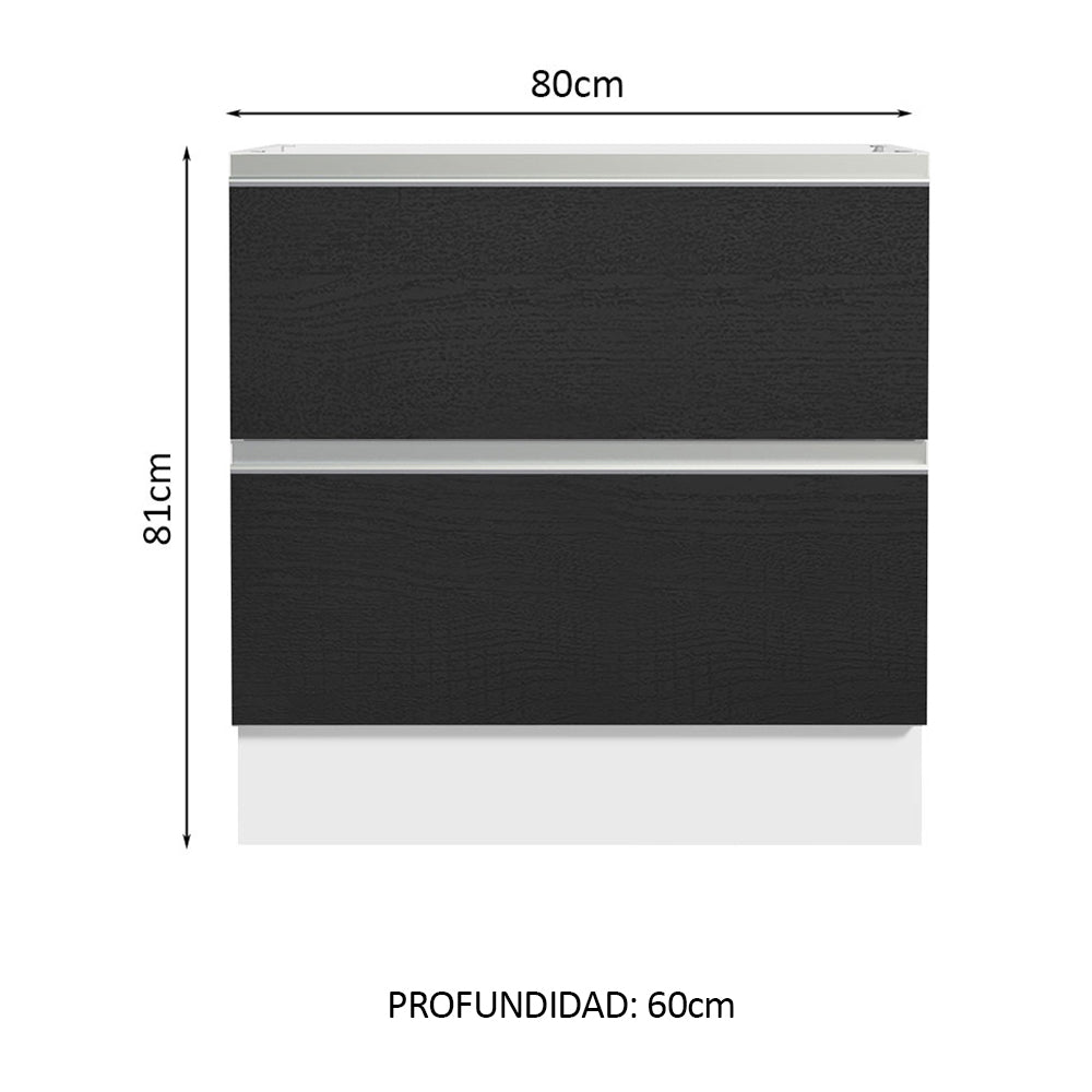 Bajo Mesada de Cocina 80 x 60 cm 2 Cajones (Sin Mesada) Blanco/Negro Glamy Madesa
