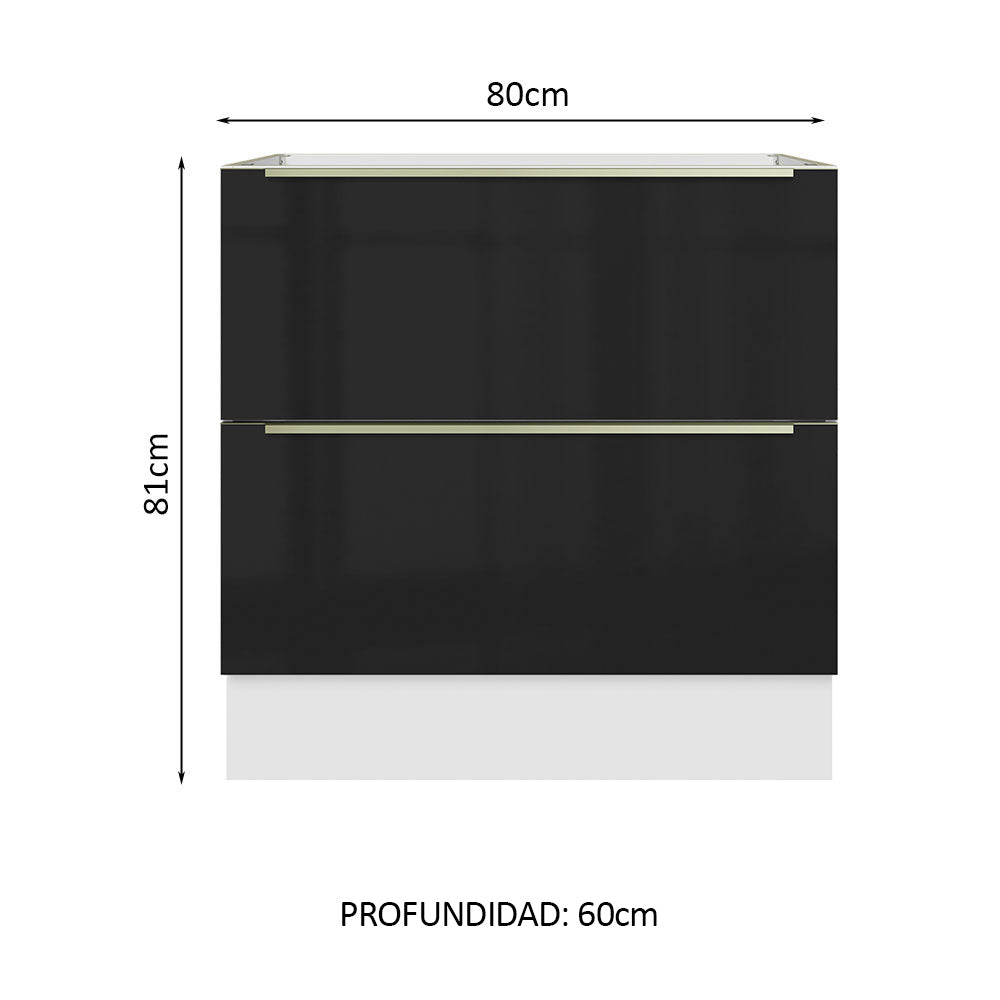 Bajo Mesada 80 cm x 60 cm, 2 Cajones Lux Blanco/Negro