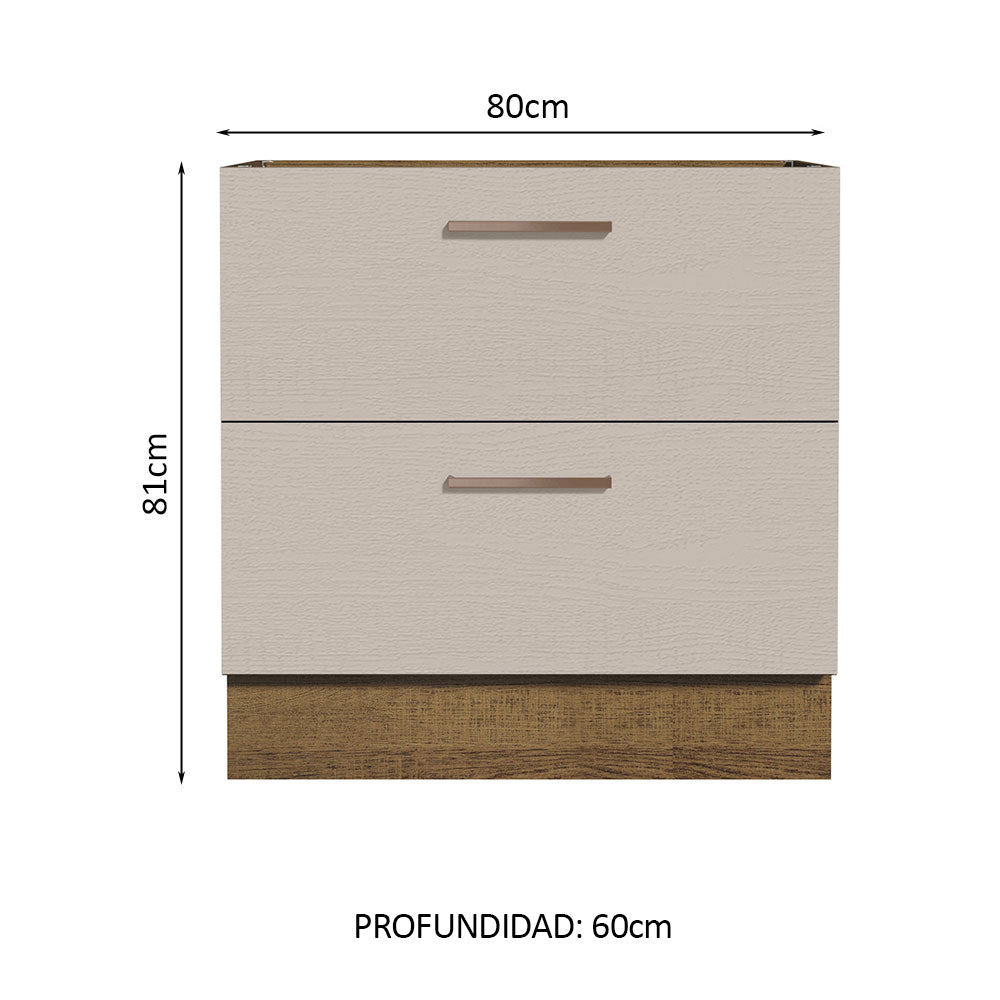 Bajo Mesada Cocina 80 x 60 cm 2 Cajones (Sin Mesada) Marrón/Crema Agata Madesa