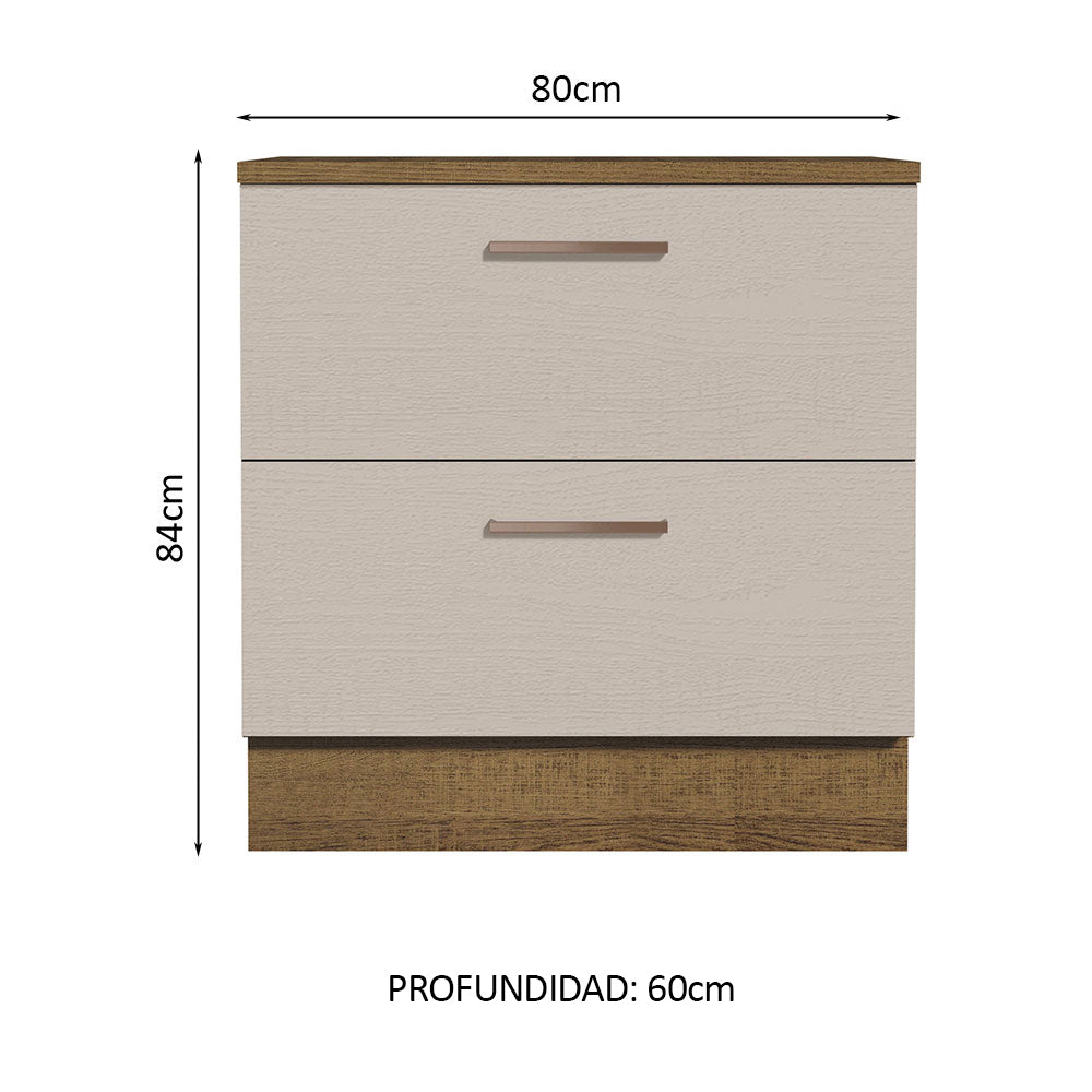 Bajo Mesada Cocina 80 x 60 cm 2 Cajones (Con Mesada) Marrón/Crema Agata Madesa