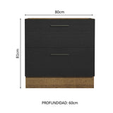 Bajo Mesada Cocina 80 x 60 cm 2 Cajones (Sin Mesada) Marrón/Negro Agata Madesa