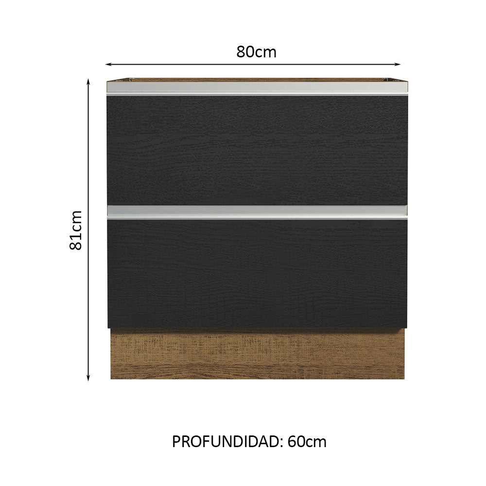 Bajo Mesada de Cocina 80 x 60 cm 2 Cajones (Sin Mesada) Marrón/Negro Glamy Madesa