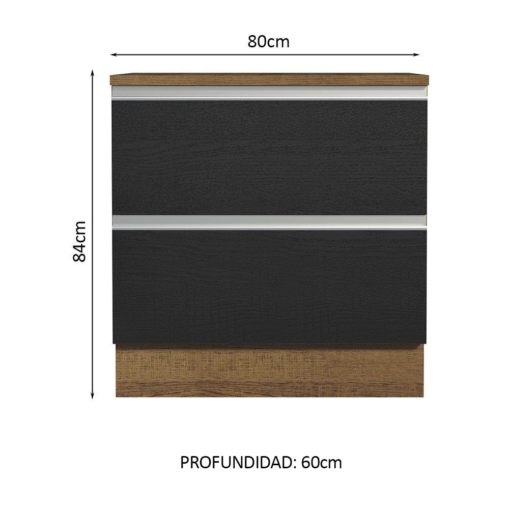 Bajo Mesada de Cocina 80 x 60 cm 2 Cajones (Con Mesada) Marrón/Negro Glamy Madesa