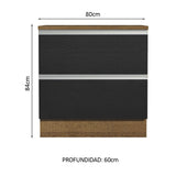 Bajo Mesada de Cocina 80 x 60 cm 2 Cajones (Con Mesada) Marrón/Negro Glamy Madesa