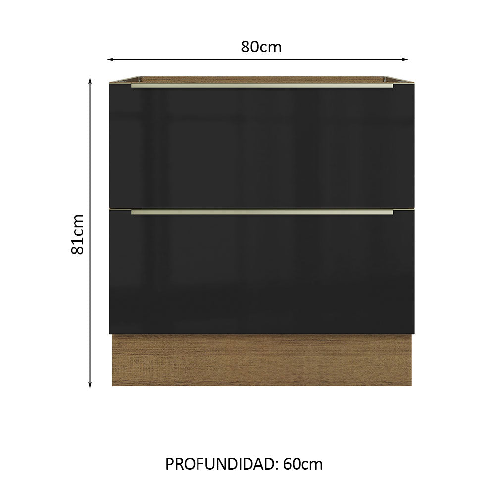 Bajo Mesada 80 cm x 60 cm, 2 Cajones Lux Marrón/Negro