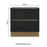 Bajo Mesada 80 cm x 60 cm, 2 Cajones Lux Marrón/Negro