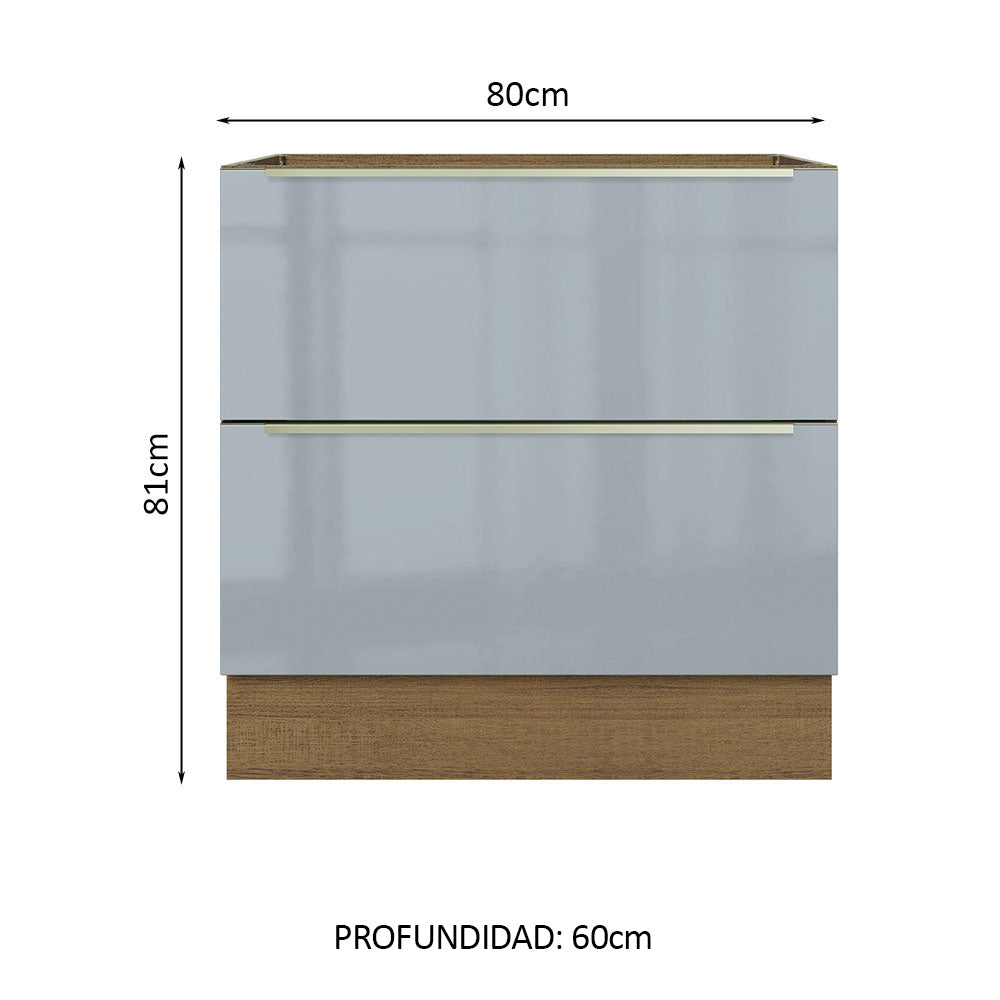 Bajo Mesada 80 cm x 60 cm, 2 Cajones Lux Marrón/Gris