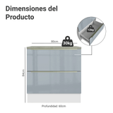 Bajo Mesada Cocina 80 x 60 cm 2 Cajones (Con Mesada) Blanco/Gris Lux Madesa