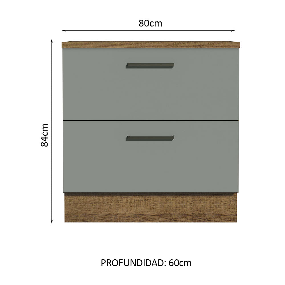 Bajo Mesada Cocina 80 x 60 cm 2 Cajones (Con Mesada) Marrón/Gris Agata Madesa