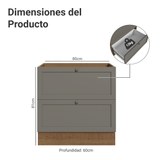 Bajo Mesada de Cocina 80 x 60 cm 2 Cajones (Sin Mesada) Marrón/Gris Vik Madesa