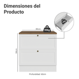 Bajo Mesada de Cocina 80 x 60 cm 2 Cajones (con Mesada) Blanco/Marrón Vik Madesa