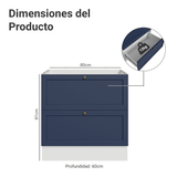 Bajo Mesada de Cocina 80 x 60 cm 2 Cajones (Sin Mesada) Blanco/Azul Vik Madesa