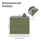 Bajo Mesada de Cocina 80 x 60 cm 2 Cajones (con Mesada) Blanco/Verde Vik Madesa