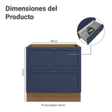 Bajo Mesada de Cocina 80 x 60 cm 2 Cajones (Sin Mesada) Marrón/Azul Vik Madesa