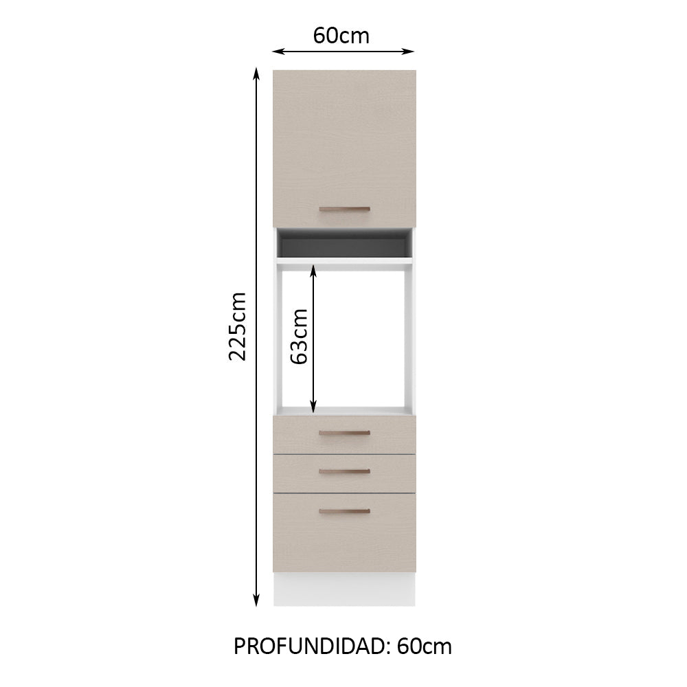 Mueble de Cocina para Horno 60 x 60 cm 1 Puerta 3 Cajones Blanco/Crema Agata Madesa