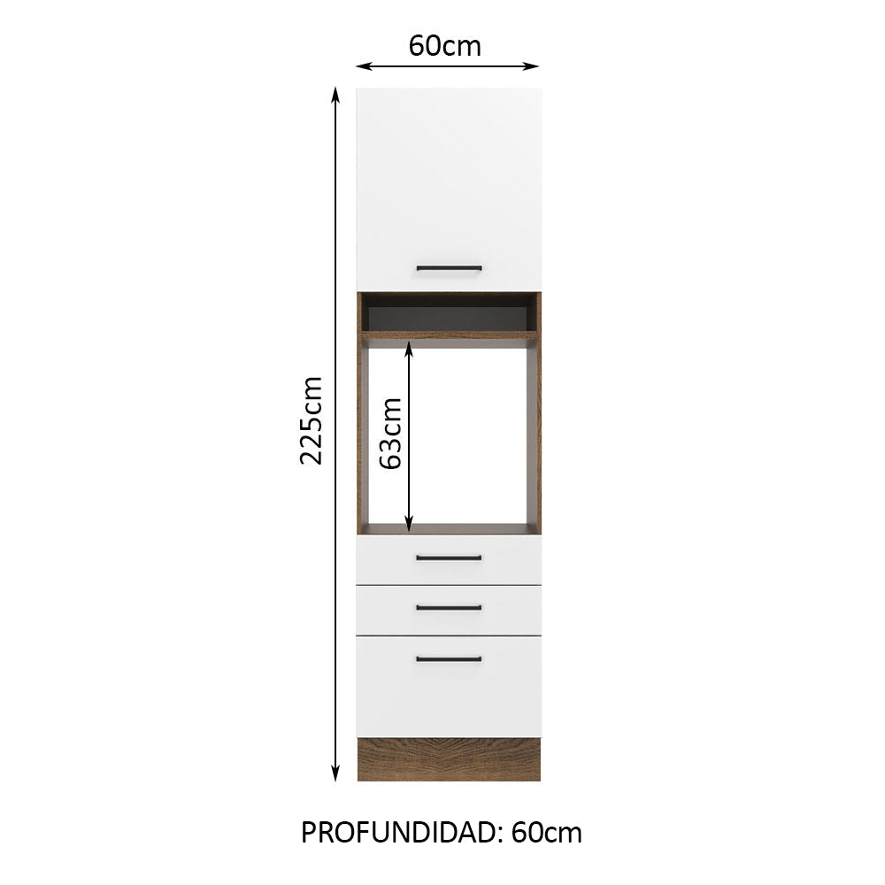 Mueble de Cocina para Horno 60 x 60 cm 1 Puerta 3 Cajones Marrón/Blanco Agata Madesa