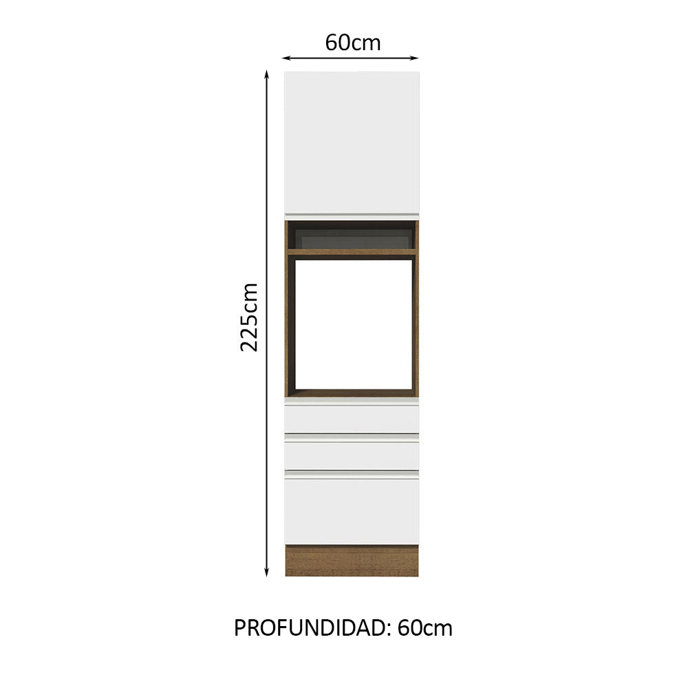 Mueble de cocina para Horno/Microondas Madesa Glamy 60 x 60 cm 1 Puerta 3 Cajones Marrón/Blanco