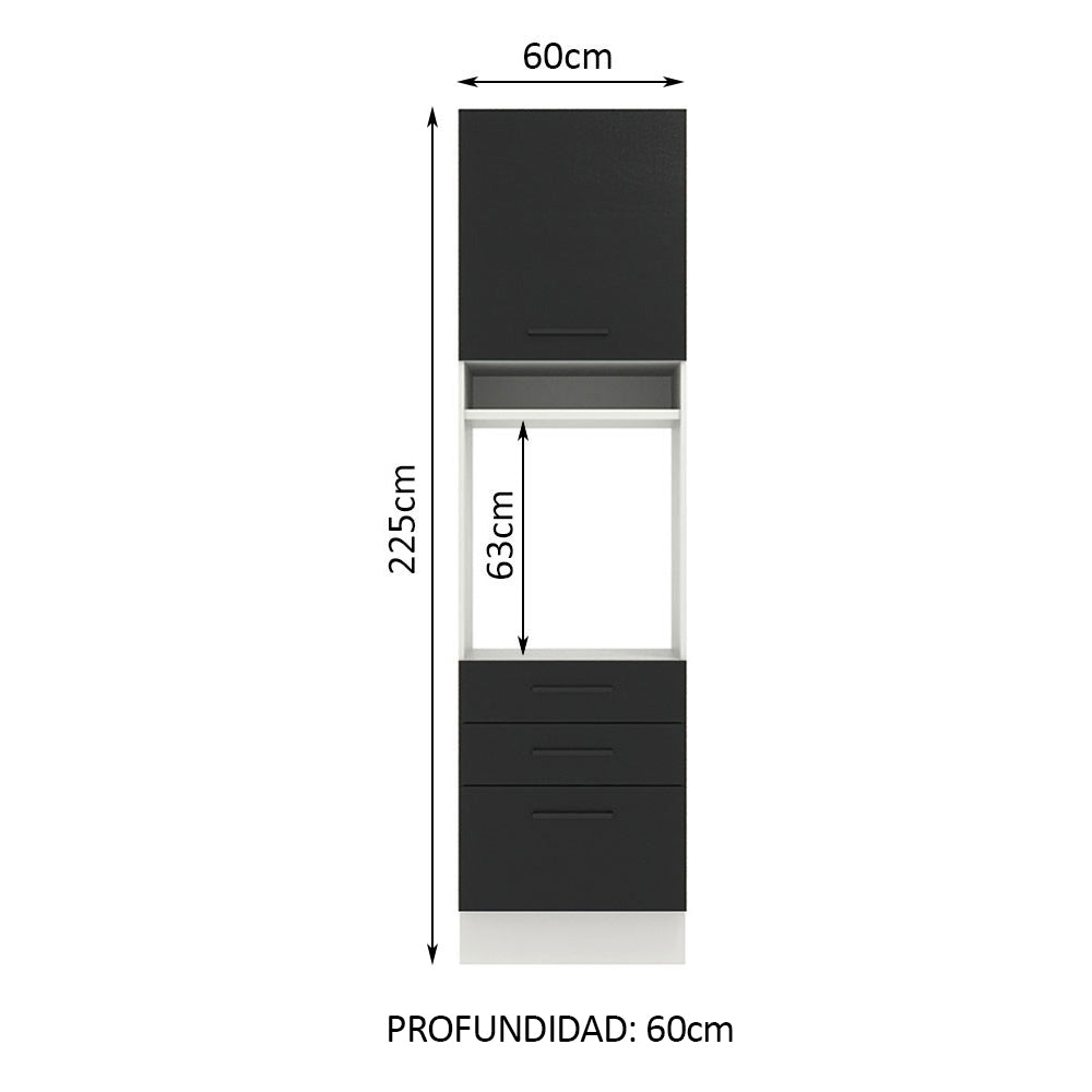 Mueble de Cocina para Horno 60 x 60 cm 1 Puerta 3 Cajones Blanco/Negro Agata Madesa