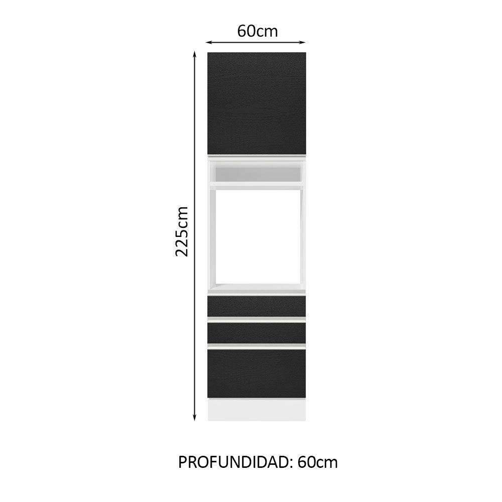 Mueble de cocina para Horno/Microondas Madesa Glamy 60 x 60 cm 1 Puerta 3 Cajones Blanco/Negro