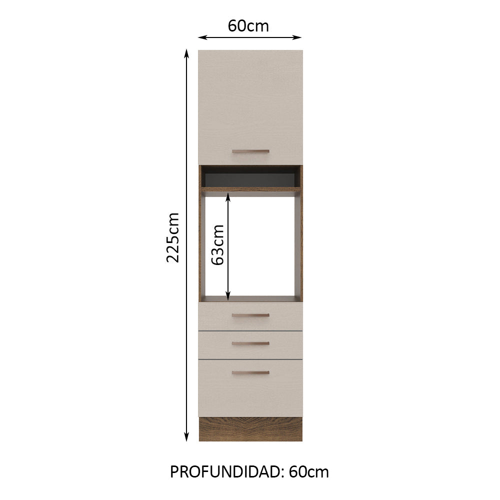 Mueble de Cocina para Horno 60 x 60 cm 1 Puerta 3 Cajones Marrón/Crema Agata Madesa