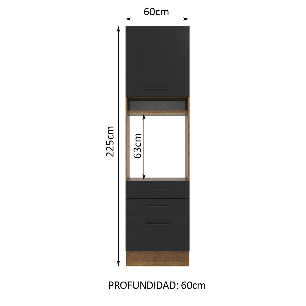 Mueble de Cocina para Horno 60 x 60 cm 1 Puerta 3 Cajones Marrón/Negro Agata Madesa