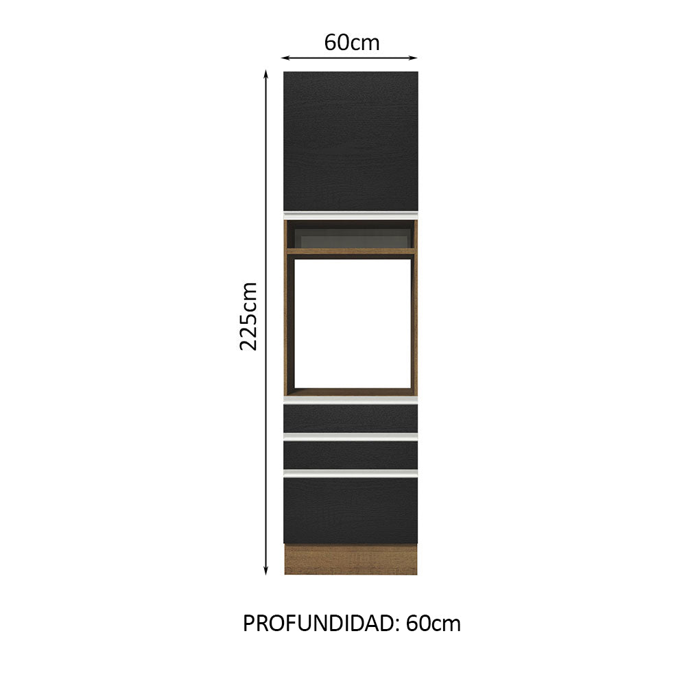 Mueble de cocina para Horno/Microondas Madesa Glamy 60 x 60 cm 1 Puerta 3 Cajones Marrón/Negro