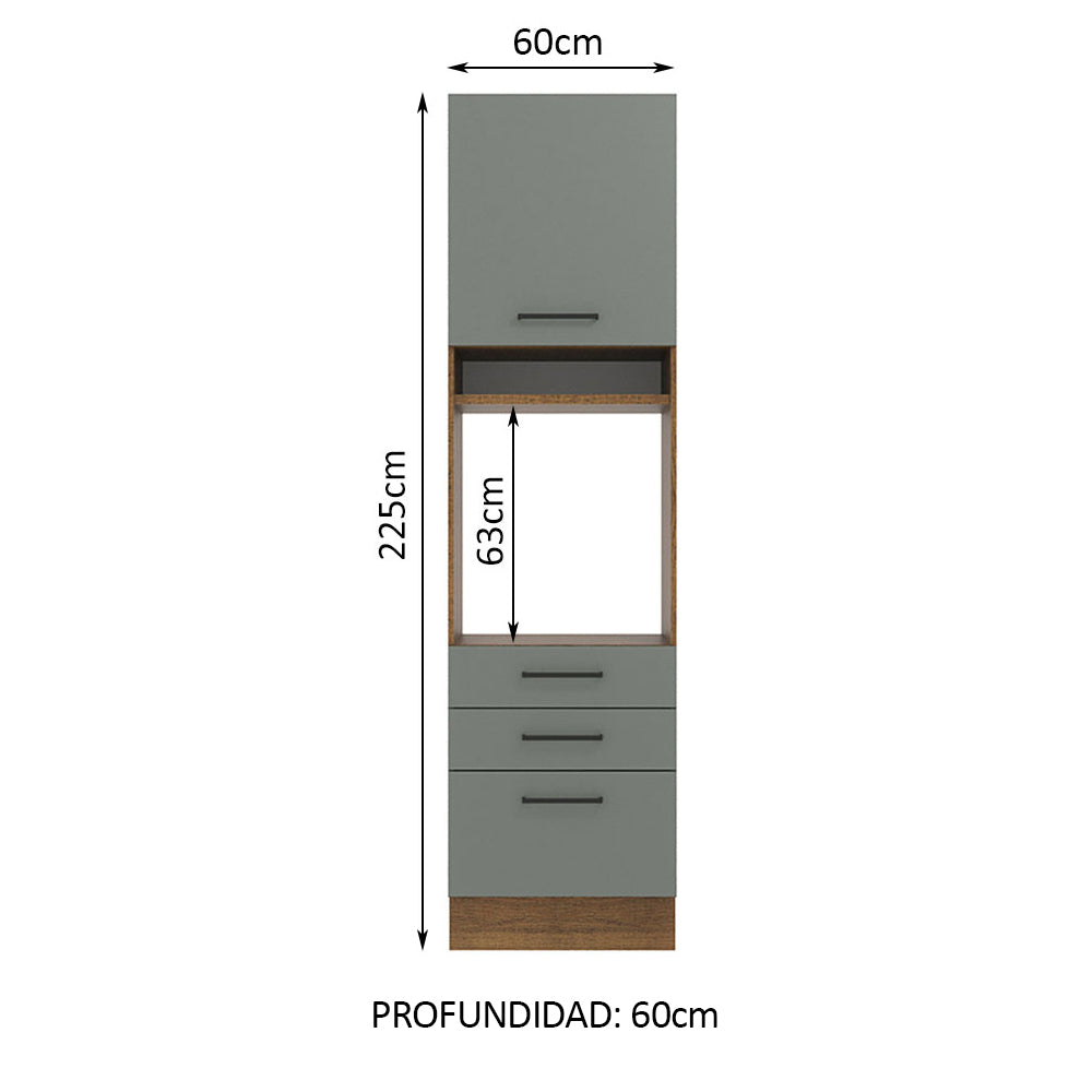 Mueble de Cocina para Horno 60 x 60 cm 1 Puerta 3 Cajones Marrón/Gris Agata Madesa
