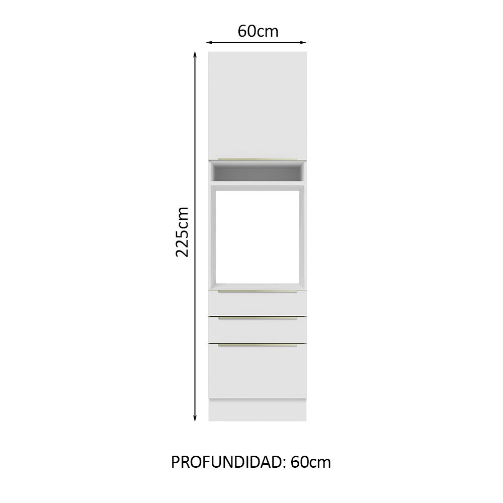 Mueble de cocina para Horno 60 cm 3 Cajones 1 Puerta Lux Blanco/Blanco