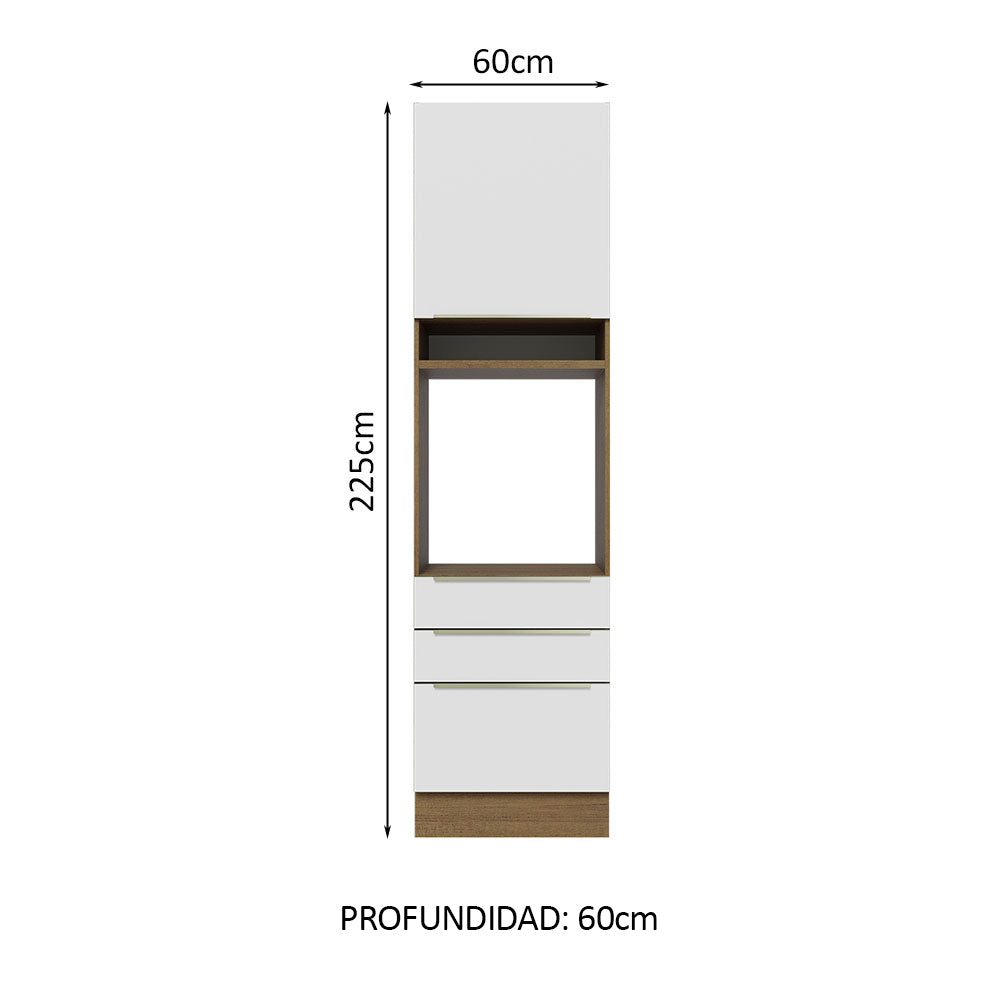Mueble de cocina para Horno 60 cm 3 Cajones 1 Puerta Lux Marrón/Blanco