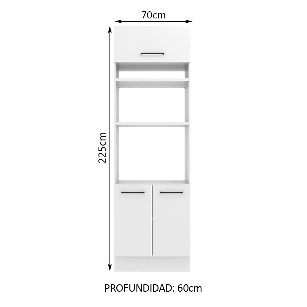 Mueble de cocina para Horno/ Microondas 70 cm Sin cajones 3 Puertas Agata Blanco