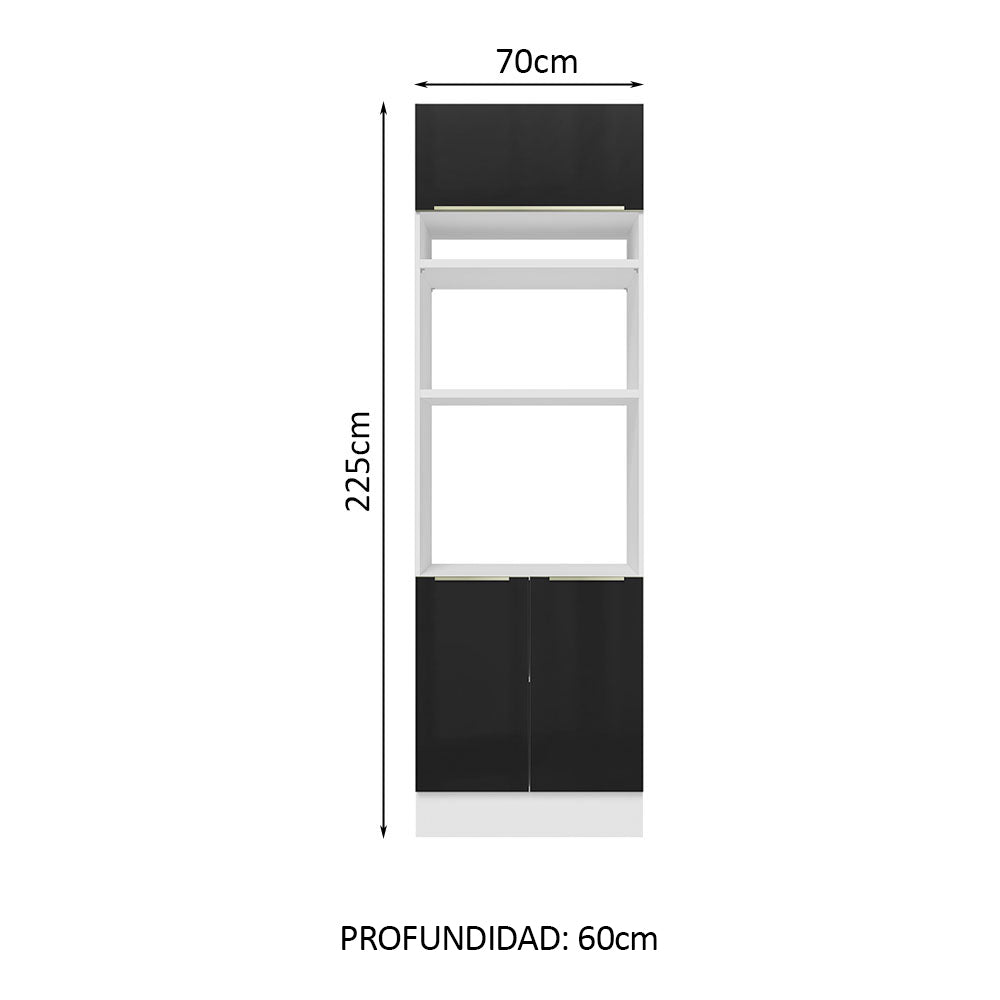 Mueble de cocina para Horno/ Microondas 70 cm Sin cajones 3 Puertas Lux Blanco/Negro