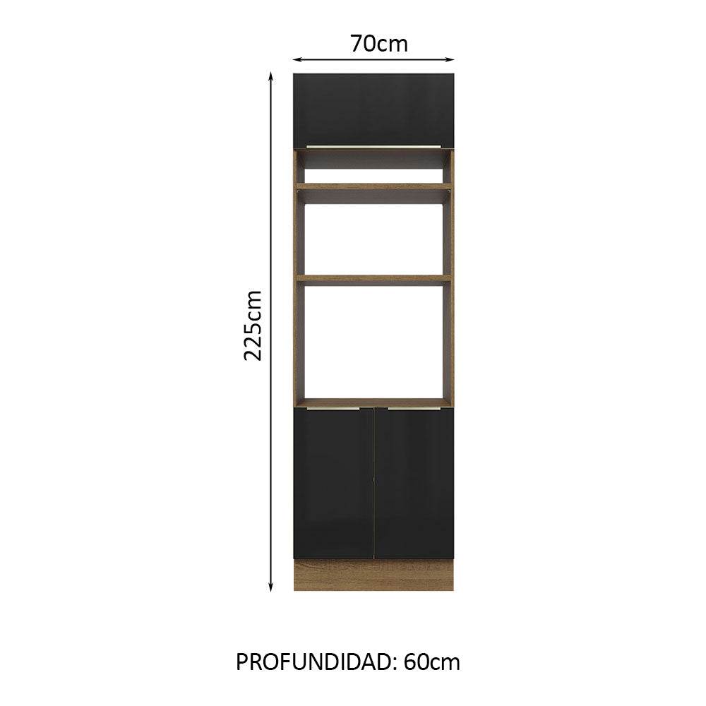Mueble de cocina para Horno/ Microondas 70 cm Sin cajones 3 Puertas Lux Marrón/Negro