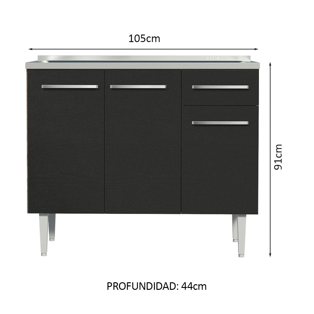 Bajo Mesada con Bacha 105 cm 3 Puertas y 1 Cajón Emilly Marrón/Negro