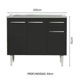 Bajo Mesada con Bacha 105 cm 3 Puertas y 1 Cajón Emilly Marrón/Negro