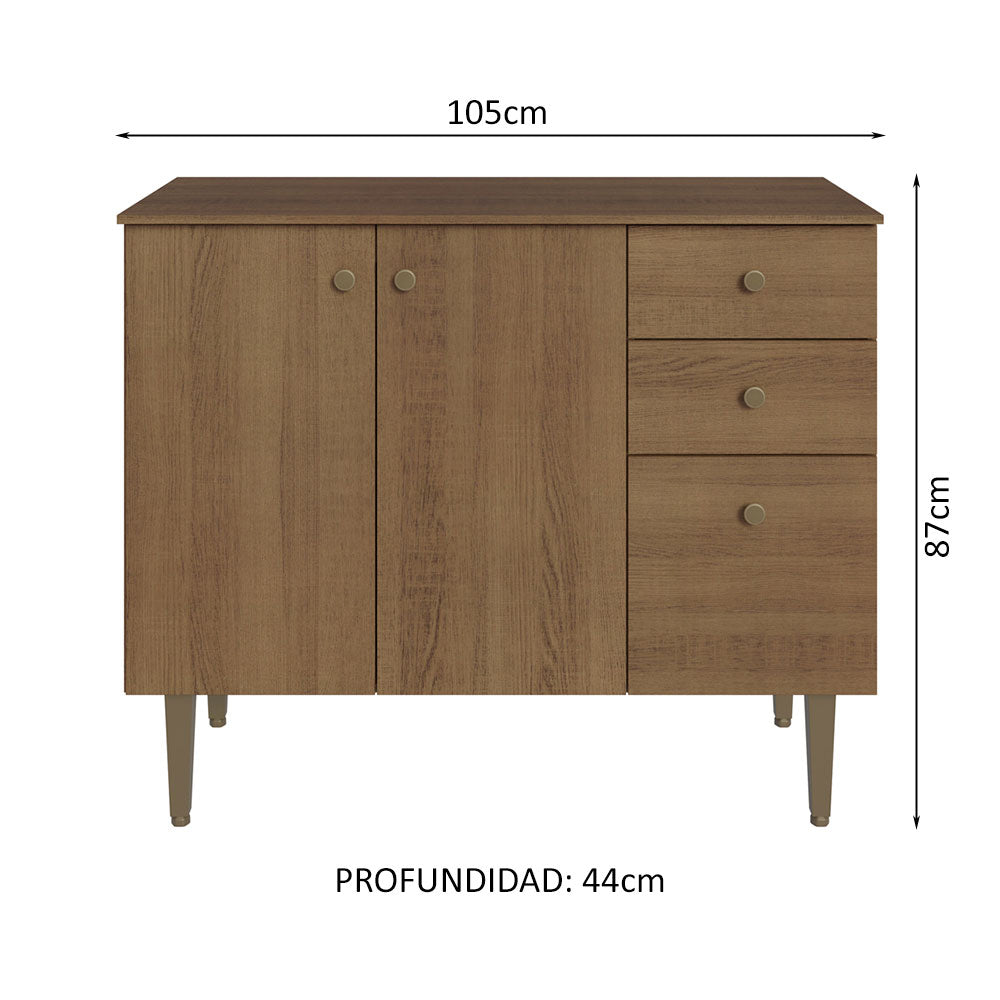 Bajo Mesada para Bacha 3 Puertas y 2 Cajones 105cm Marrón Gourmet