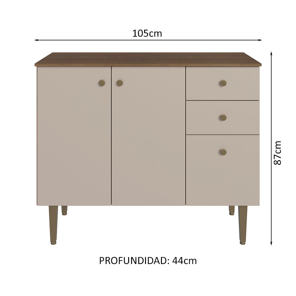 Bajo Mesada para Bacha 105 cm 3 Puertas 2 Cajones (Con Mesada) Marrón/Crema Gourmet Madesa