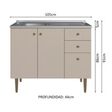 Bajo Mesada 3 Puertas y 2 Cajones 105cm con Bacha Marrón/Crema Gourmet
