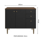Bajo Mesada para Bacha 105 cm 3 Puertas 2 Cajones (Con Mesada) Marrón/Negro Gourmet Madesa