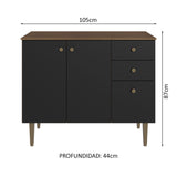 Bajo Mesada para Bacha 3 Puertas y 2 Cajones 105cm Marrón/Negro Gourmet